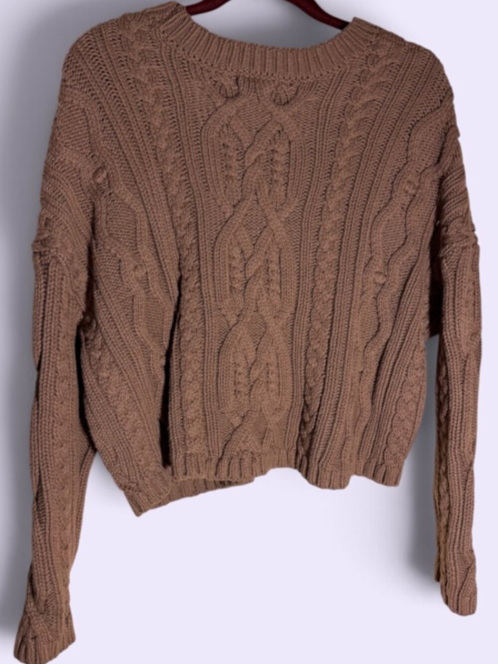 Soho and Stella Milk Chocolate Brown Cropped Drop Shoulder Cable Knit Sweater L